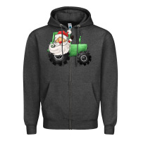 Charcoal Heather santa tractor Zipper Hoodie - CowGirlArtShop