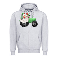 Heather Grey santa tractor Zipper Hoodie - CowGirlArtShop