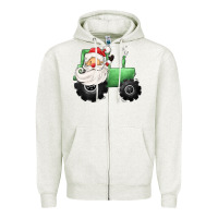 Oatmeal Heather santa tractor Zipper Hoodie - CowGirlArtShop