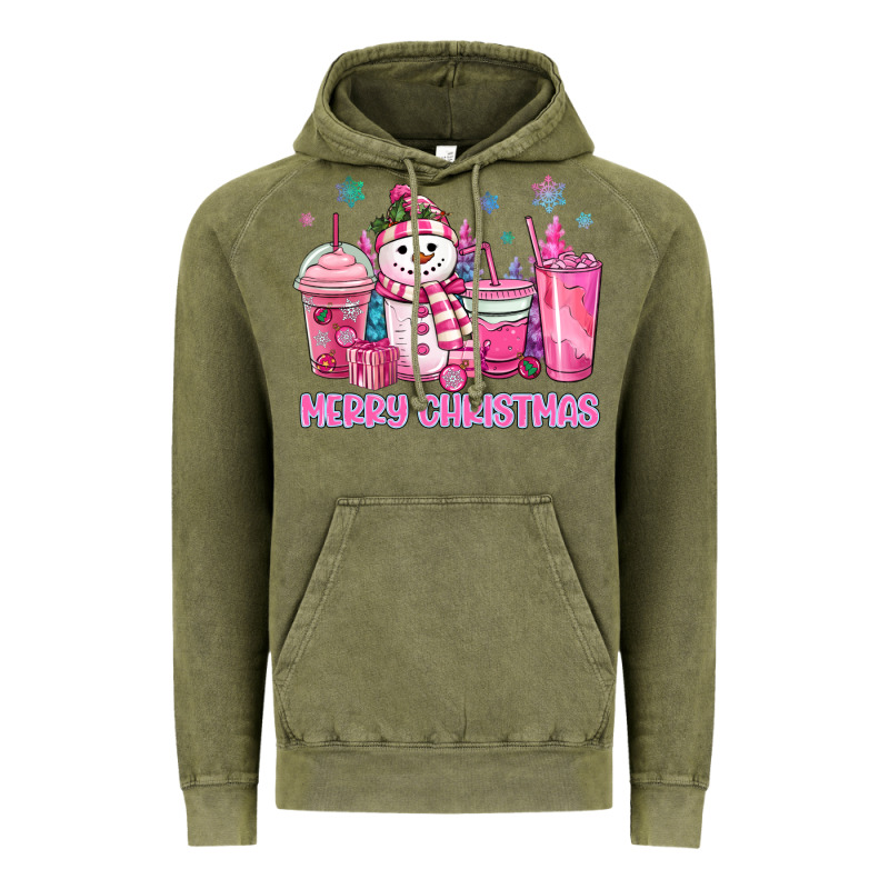 Merry Christmas Snowman Coffee Cups Vintage Hoodie by MaliasSmallBusiness | Teevron