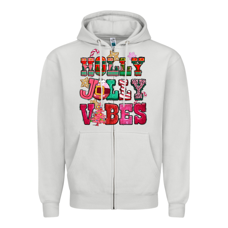 Holly Jolly Vibes Pink Christmas Zipper Hoodie by CowGirlArtShop | Teevron