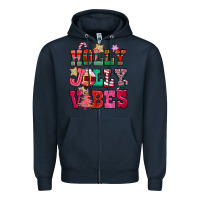 Navy holly jolly vibes pink christmas Zipper Hoodie - CowGirlArtShop