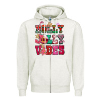 Oatmeal Heather holly jolly vibes pink christmas Zipper Hoodie - CowGirlArtShop