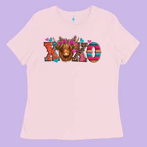 Xoxo Valentine's Day Highland Cow Ladies Tee Designed By Jasminsmagicworld