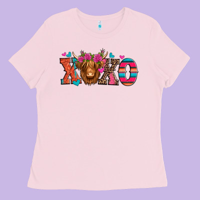 Xoxo Valentine's Day Highland Cow Ladies Tee Designed By Jasminsmagicworld