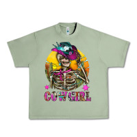 Oil Green Cowgirl Skeleton With Landscape Urban Heavy Tee - BundleAndBundleShop
