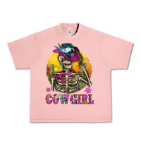 Salmon Cowgirl Skeleton With Landscape Urban Heavy Tee - BundleAndBundleShop