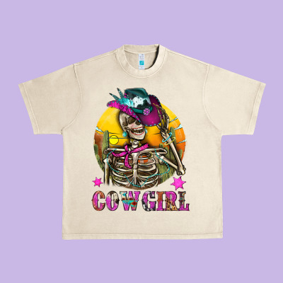 Cowgirl Skeleton With Landscape Urban Heavy Tee Designed By Bundleandbundleshop