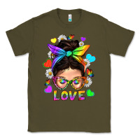 Army Green LGBTQ+ Messy Bun Mum Love With Hearts Classic Tee - BundleAndBundleShop