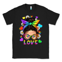 Black LGBTQ+ Messy Bun Mum Love With Hearts Classic Tee - BundleAndBundleShop