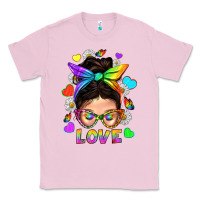 Bubblegum Pink LGBTQ+ Messy Bun Mum Love With Hearts Classic Tee - BundleAndBundleShop