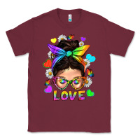 Burgundy LGBTQ+ Messy Bun Mum Love With Hearts Classic Tee - BundleAndBundleShop