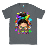 Charcoal Heather LGBTQ+ Messy Bun Mum Love With Hearts Classic Tee - BundleAndBundleShop