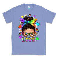 Colony Blue LGBTQ+ Messy Bun Mum Love With Hearts Classic Tee - BundleAndBundleShop