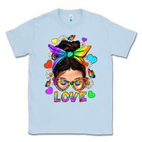 Dusty Blue LGBTQ+ Messy Bun Mum Love With Hearts Classic Tee - BundleAndBundleShop