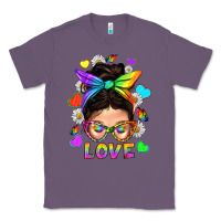 Lavender LGBTQ+ Messy Bun Mum Love With Hearts Classic Tee - BundleAndBundleShop