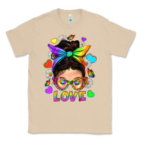 Mushroom LGBTQ+ Messy Bun Mum Love With Hearts Classic Tee - BundleAndBundleShop