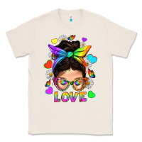 Natural LGBTQ+ Messy Bun Mum Love With Hearts Classic Tee - BundleAndBundleShop