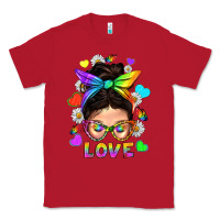 Red LGBTQ+ Messy Bun Mum Love With Hearts Classic Tee - BundleAndBundleShop