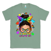 Sage LGBTQ+ Messy Bun Mum Love With Hearts Classic Tee - BundleAndBundleShop