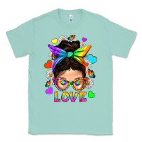 Seafoam LGBTQ+ Messy Bun Mum Love With Hearts Classic Tee - BundleAndBundleShop