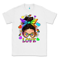 White LGBTQ+ Messy Bun Mum Love With Hearts Classic Tee - BundleAndBundleShop