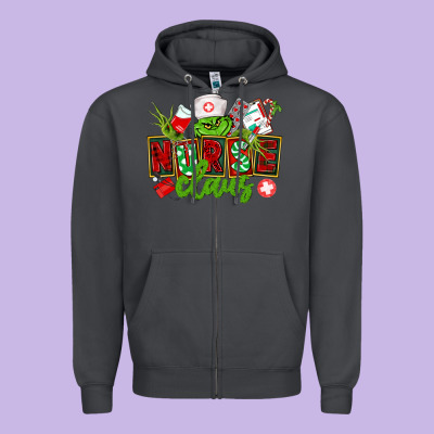 Nurse Claus Christmas Zipper Hoodie Designed By Cowgirlartshop