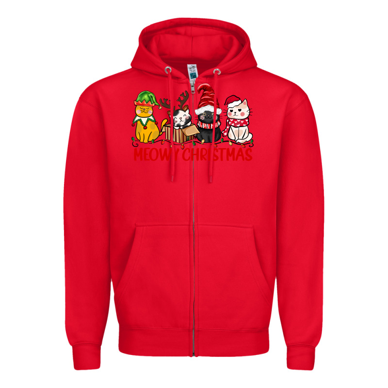 Meowy Christmas Zipper Hoodie by CowGirlArtShop | Teevron