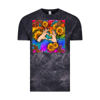 Cloud Black Heart And Sunflowers With Neon Leopard Patterns Vintage Tee - BundleAndBundleShop