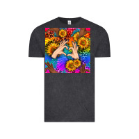 Vintage Black Heart And Sunflowers With Neon Leopard Patterns Vintage Tee - BundleAndBundleShop