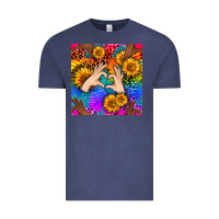 Vintage Denim Heart And Sunflowers With Neon Leopard Patterns Vintage Tee - BundleAndBundleShop