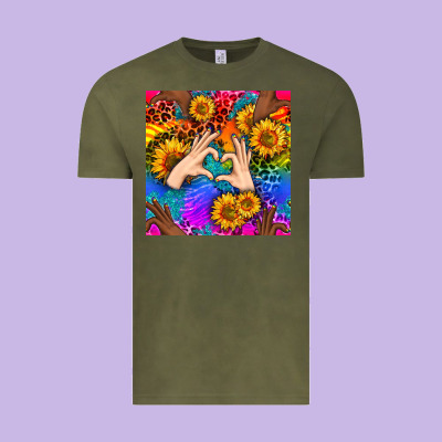 Heart And Sunflowers With Neon Leopard Patterns Vintage Tee Designed By Bundleandbundleshop