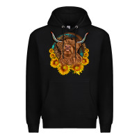 Black cow sunflower leopard Premium Hoodie - OliviaCreatesArt