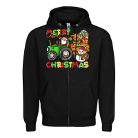 Black merry christmas crew tractor Zipper Hoodie - CowGirlArtShop