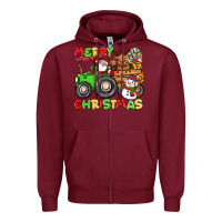 Burgundy merry christmas crew tractor Zipper Hoodie - CowGirlArtShop