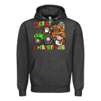 Charcoal Heather merry christmas crew tractor Zipper Hoodie - CowGirlArtShop
