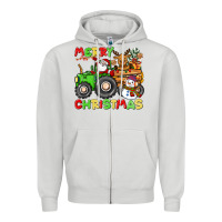Dove Grey merry christmas crew tractor Zipper Hoodie - CowGirlArtShop