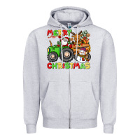 Heather Grey merry christmas crew tractor Zipper Hoodie - CowGirlArtShop