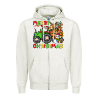 Oatmeal Heather merry christmas crew tractor Zipper Hoodie - CowGirlArtShop