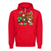 Red merry christmas crew tractor Zipper Hoodie - CowGirlArtShop