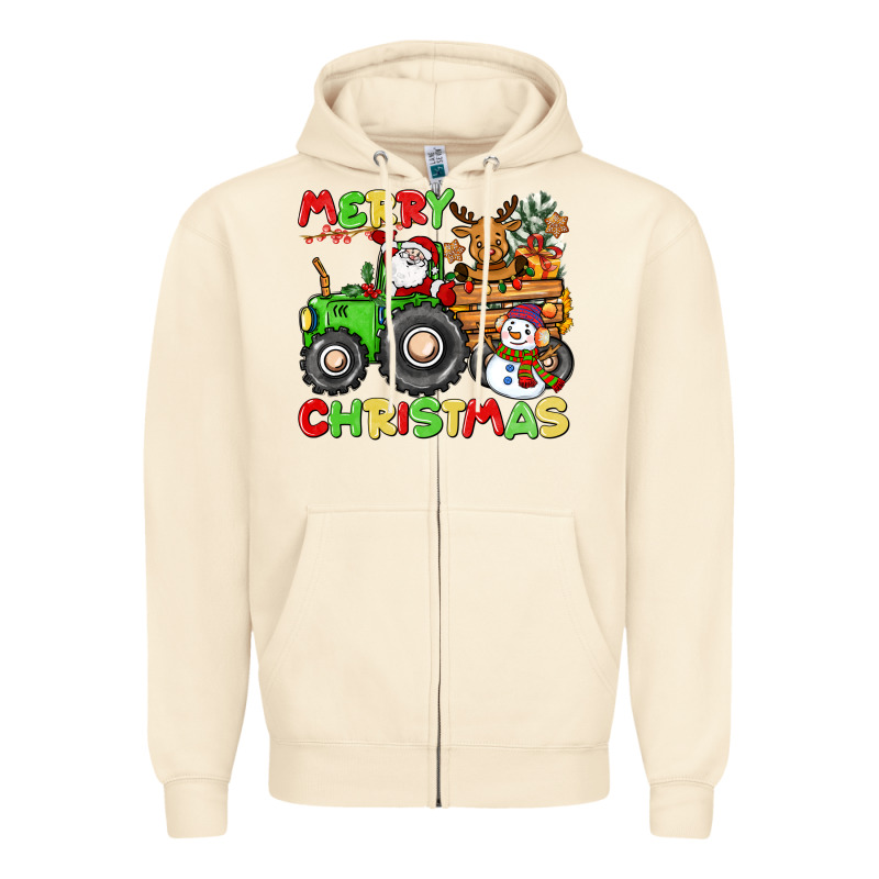 Merry Christmas Crew Tractor Zipper Hoodie by CowGirlArtShop | Teevron