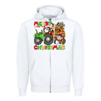 White merry christmas crew tractor Zipper Hoodie - CowGirlArtShop