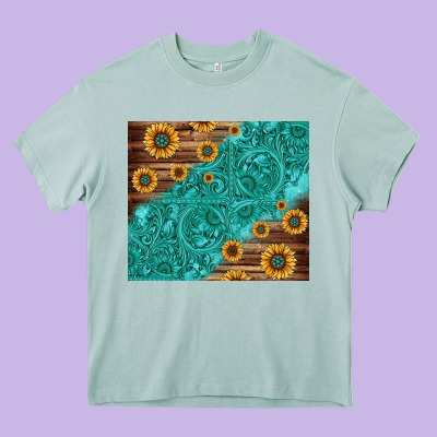 Tooled Leather And Sunflowers Heavy Core Tee Designed By Jasminsmagicworld