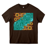 Chocolate Brown Tooled Leather And Sunflowers Heavy Core Tee - Jasminsmagicworld