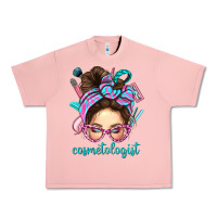 Salmon Messy Bun Cosmetologist Bbs Urban Heavy Tee - BundleAndBundleShop