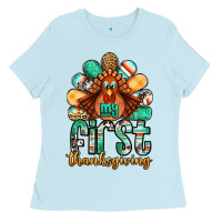 Baby Blue my first thanksgiving turkey Ladies Tee - Jasminsmagicworld