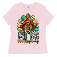 Bubblegum Pink my first thanksgiving turkey Ladies Tee - Jasminsmagicworld