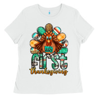 White my first thanksgiving turkey Ladies Tee - Jasminsmagicworld