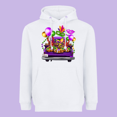 Mardi Gras Farm Truck Back View Heavyweight Hoodie Designed By Fadigitalartstudio