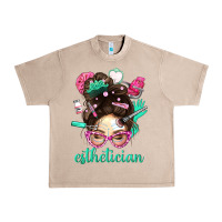 French Oak Esthetician Messy Bun With Pink Leopard Glasses Bbs Urban Heavy Tee - BundleAndBundleShop
